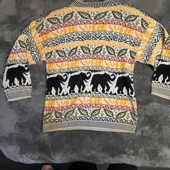 90s Vintage Elephant Jungle Patterned Sweater Babette And Partners Size Medium - Picture 2 of 6